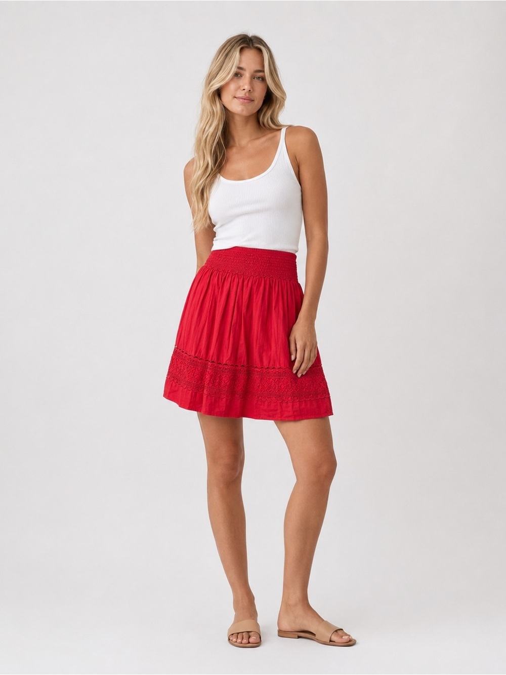 Studio West Vibrant Red Embroidered A-Line Skirt Tradwife Cottagecore Equestrian